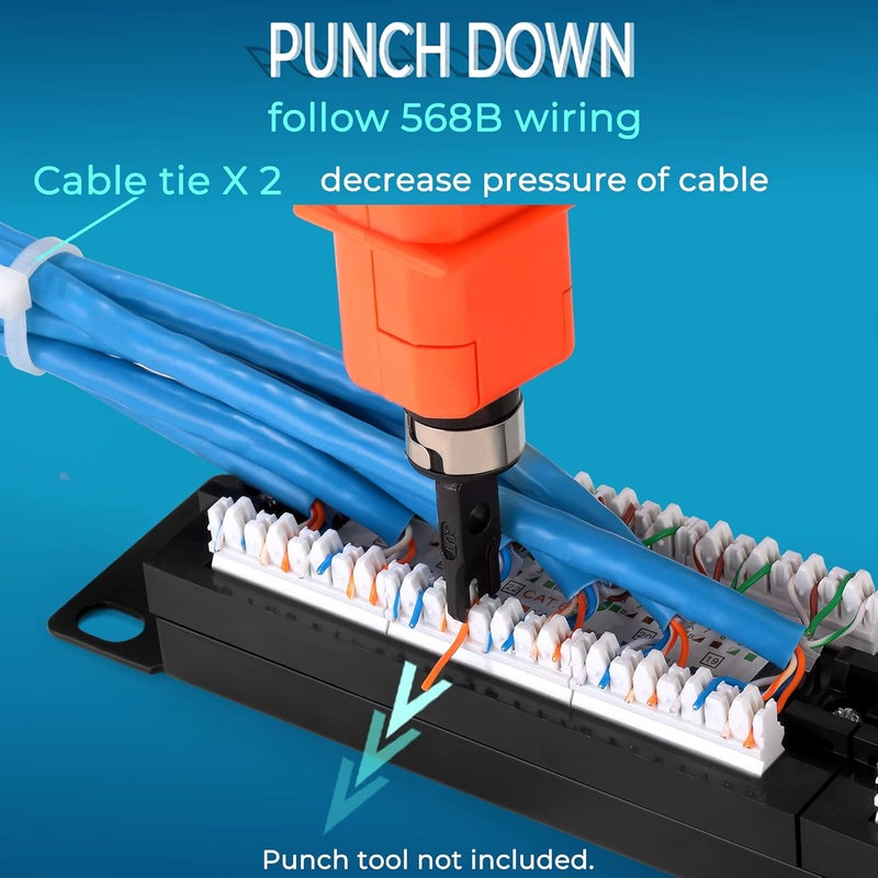 Rapink Patch Panel 12 Port Cat6 10G Support, Network Patch Panel UTP 10-Inch, Wallmount 1U Ethernet Patch Panel Punch Down Block for Cat6, Cat5e, Cat5 Cabling - Image 3